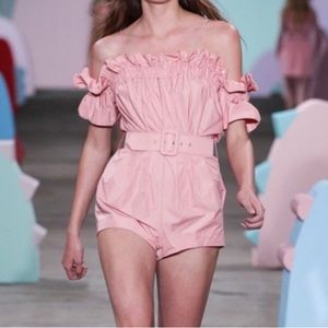 Alice McCall Ballet Dream Playsuit Pink Belted Romper Off Shoulder Ruched 0